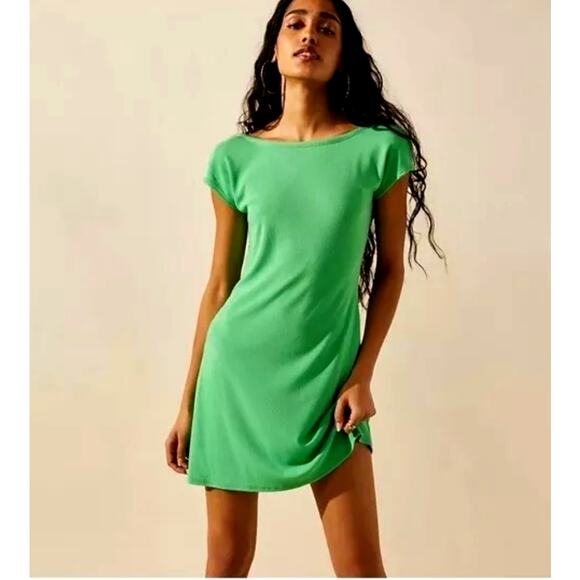 Free People Rosalia Low Back Mini Dress Coverup Green S - Picture 1 of 4